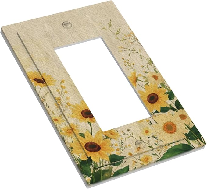 Decorative Light Switch Cover Plate with Vintage Botanical Sunflower Field Design 1 Gang Rocker Outlet Covers Single Decora Gfci Device Wall Plate for Nature Yellow Blooms Wall Decor