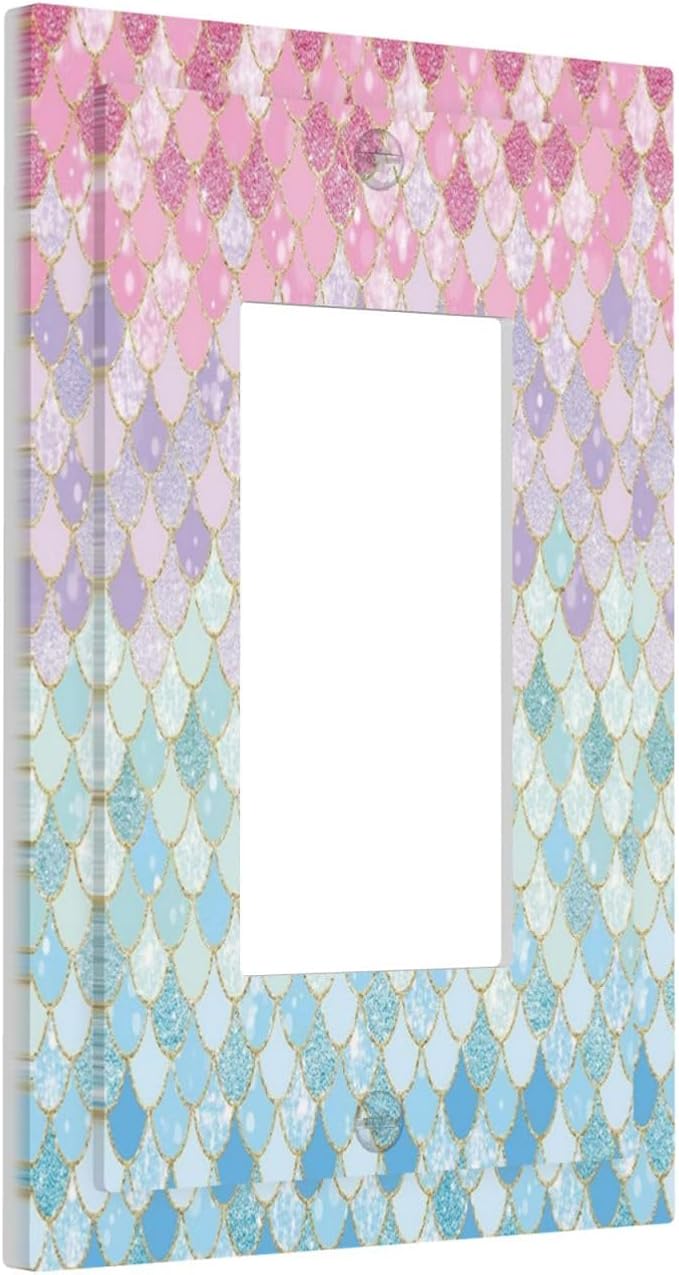 Colorful Mermaid Scales 1 Gang Rocker Light Switch Plate Cute Blue Single Decora Outlet Wall Cover Faceplate Decorative Wallplate for Bathroom Girls Bedroom Kids Baby Nursery Living Room Decorate