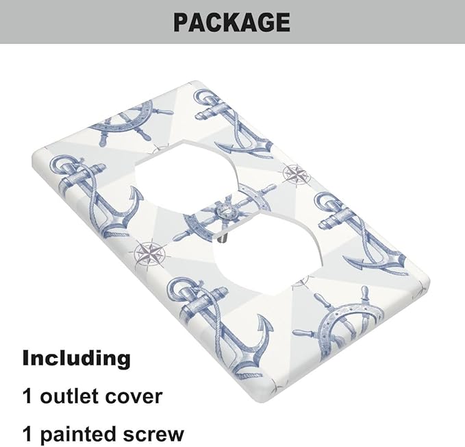 Blue Vintage Anchor Outlet Cover, Coastal Nautical Anchor 1-Gang Duplex Receptacle Wall Plate for Nautical Home Bedroom Bathroom Decor