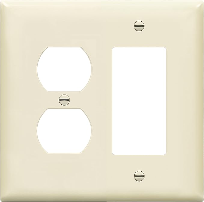 ENERLITES Combination Duplex Receptacle Outlet/Decorator Switch Wall Plate, Mid-Size 2-Gang 4.88" x 4.92", Polycarbonate Thermoplastic, 882131M-LA, Light Almond