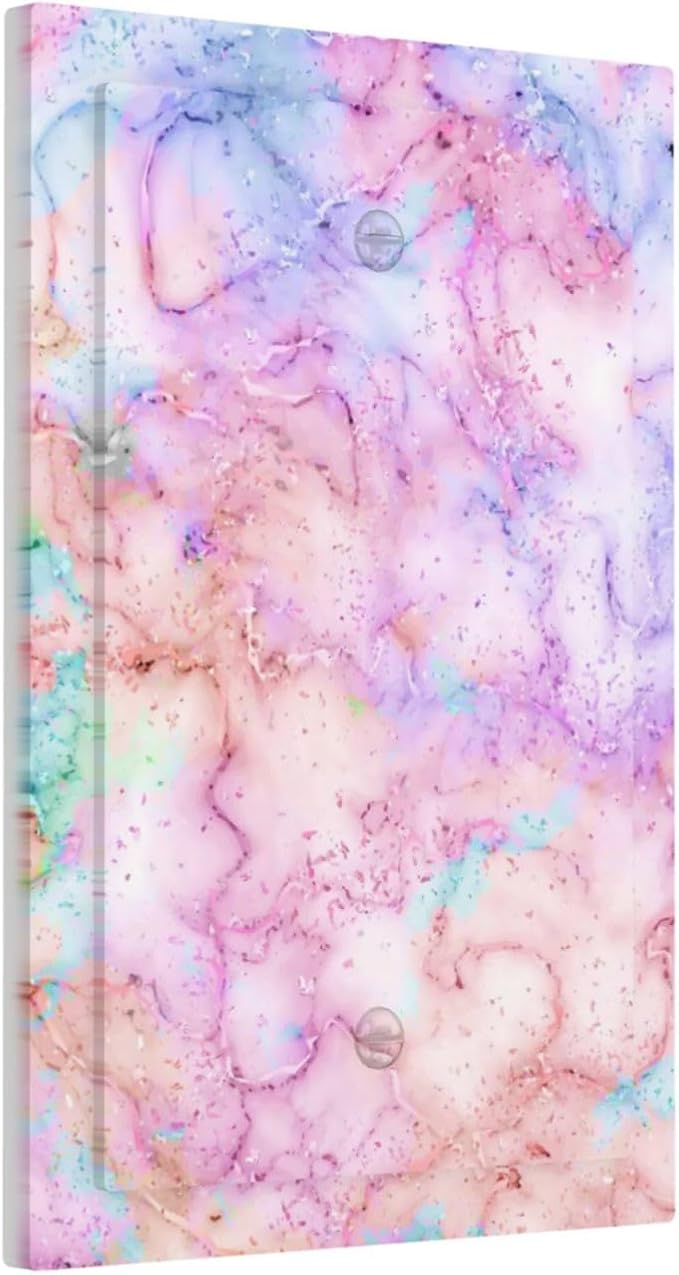 Decorative Switch Plate Covers Cute Marble Texture 1 Gang Light Switch Cover No Device Outlet Wall Plate Pink Purple Gold Abstract Blank Switchplate Electrical Faceplate for Kids Girls Nursery Decor