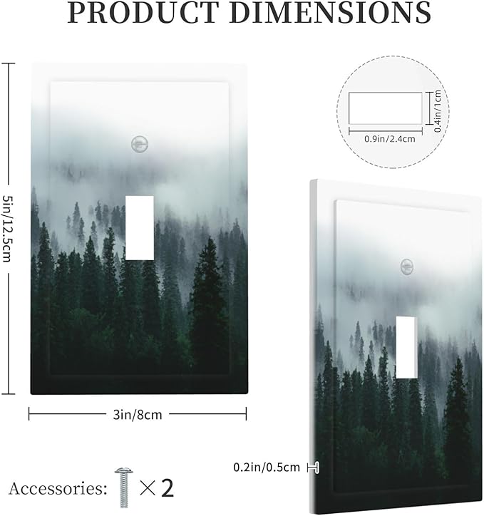 Forest Pine Forest Foggy Mountain Natural Scenery Decorative Light Switch Cover 1 Gang Single Toggle Device Electrical Faceplate Switchplates Decorator Outlet Wall Plate for Bed Room Living Room Decor