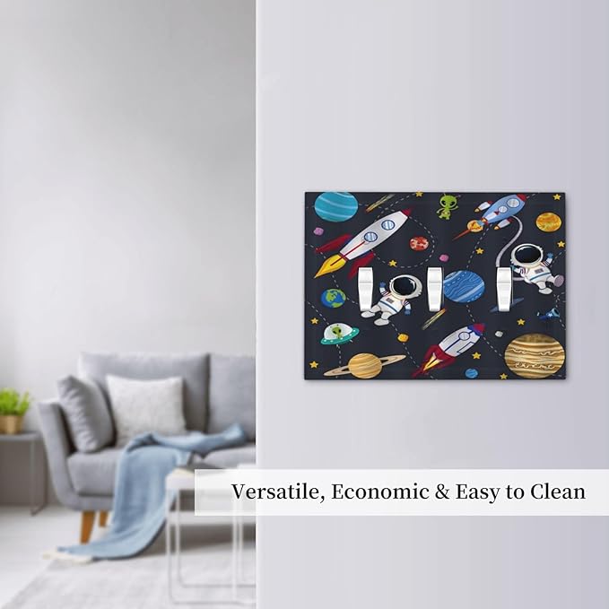 Rocket Planets Astronaut Blue Decorative 3 Gang Light Switch Covers Triple Toggle Wall Plate Decorative Switchplate Electrical Faceplate for Nursery Kidsroom Bedroom Decor