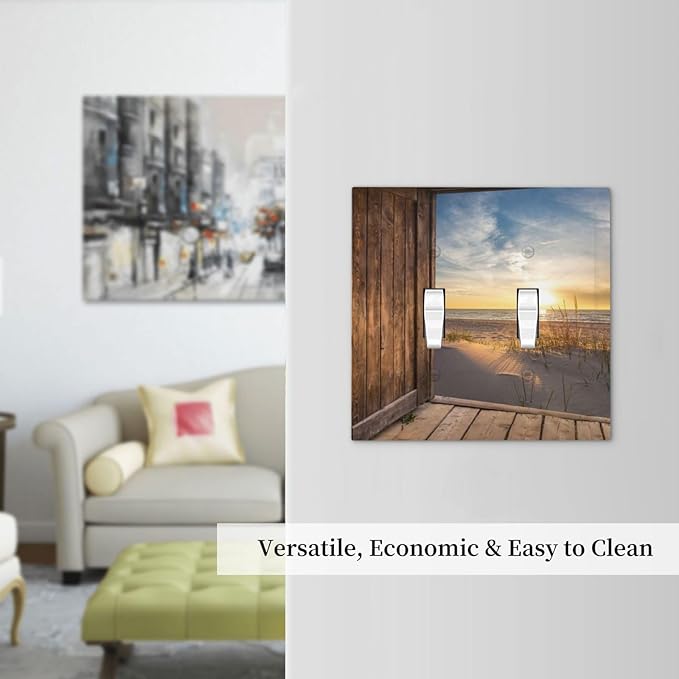 Sun Beach Grass Ocean Landscape 2 Gang Light Switch Plate Decorative Double Toggle Wall Plate Farmhouse Western Brown Barn Door Receptacle Switchplate Decorate for Home Living Room Bedroom