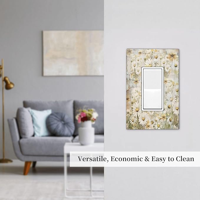 Vintage Letter Paper Wildflowers Dragonfly Daisy Floral Decorative Outlet Covers 1 Gang Single Rocker Light Switch Cover Plate Wall Plates GFCI Faceplate for Farmhouse Bedroom Decor