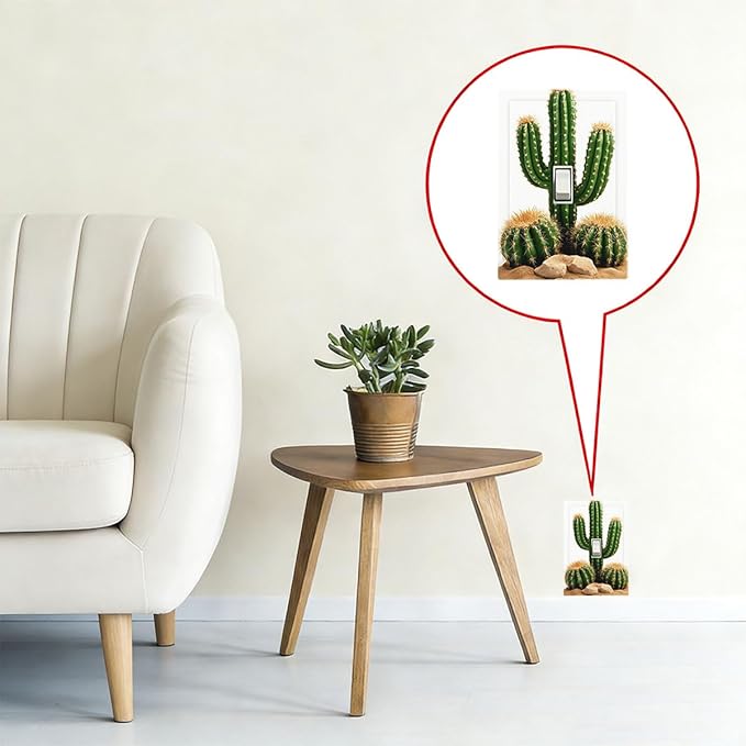 Boho Cactus Garden 1-Gang Toggle Light Switch Plate, Minimalist Desert Landscape Design Decorative Wall Plate for Bedroom Bathroom Living Room Decor