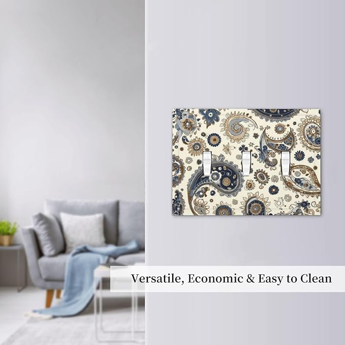 Decorative Switch Plates Doodle Style Floral Abstract Teardrop 3 Gang Wall Plate Triple Toggle Light Switch Cover Faceplate Electrical Wall Panels For Bed Room Living Room Decor