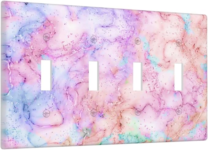 Decorative Switch Plate Covers Cute Marble Texture 4 Gang Device Light Switch Cover Pink Purple Gold Abstract Quad Toggle Wall Plate Electrical Faceplate for Kids Girls Nursery Bedroom Home Decor