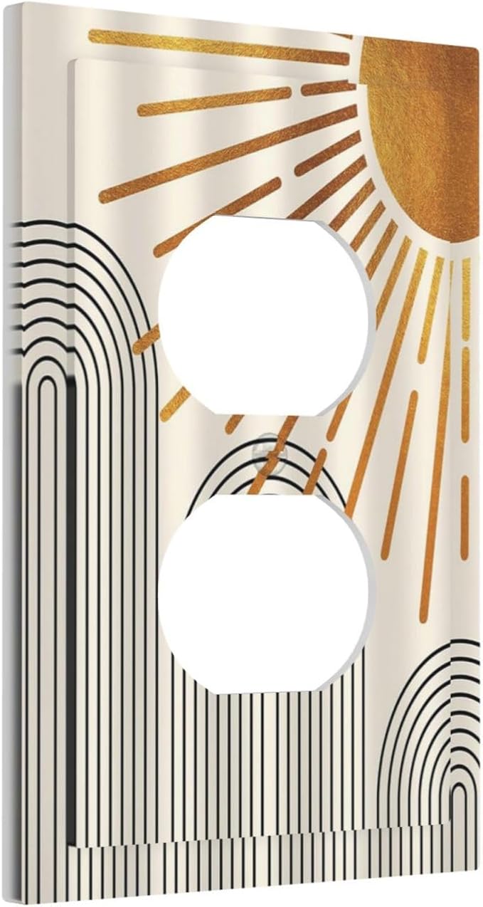 Mid Century Beige Boho Abstract Sun Vintage Arch 1 Gang Outlet Plate Decorative Single Duplex Wall Plate Covers Electrical Receptacle Light Switch Cover Faceplate Switchplate for Country Bedroom Decor