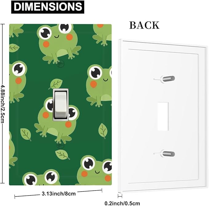 Cute Green Frogs 1-Gang Toggle Light Switch Plate, Whimsical Frog Decorative Wall Plate for Kids Bedroom