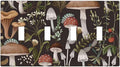 Vintage Boho Hippie Plant Mushroom 4 Gang Device Light Switch Cover Decorative Quad Toggle Wall Plate Decorative Electrical Faceplate for Home Bedroom Art Decorate