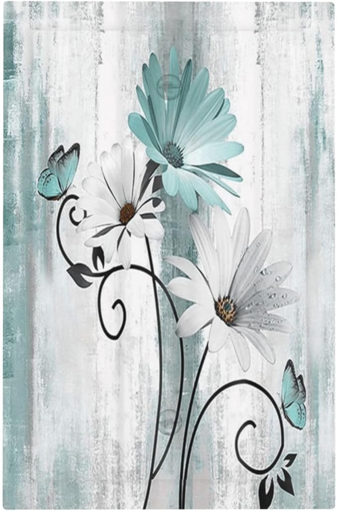 Teal Daisy Vintage Flower Butterfly Rustic Wood Print Light Switch Cover Plate 1 Gang No Device Blank Electrical Wall Plates Faceplate Decorative Switch Plate for Farmhouse Home Decor