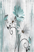 Teal Daisy Vintage Flower Butterfly Rustic Wood Print Light Switch Cover Plate 1 Gang No Device Blank Electrical Wall Plates Faceplate Decorative Switch Plate for Farmhouse Home Decor
