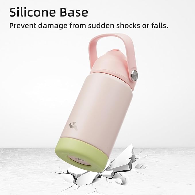 Konokyo Insulated Water Bottle with Straw Lid,18 oz Stainless Steel Vacuum Metal Bottle with Silicone Handle,Pearl