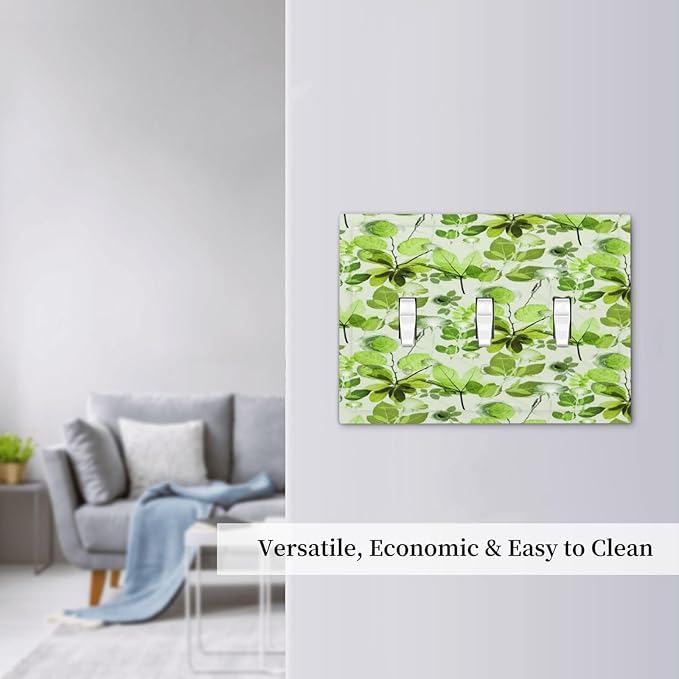 Green Leaves Spring Plant Floral Decorative Switch Plates 3 Gang Wall Plate Triple Toggle Light Switch Cover Faceplate Electrical Wall Panels for Bed Room Living Room Decor
