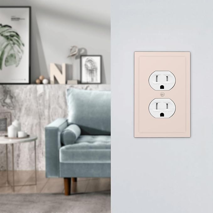 Decorative Thick Beige/Yellow 1 Gang Duplex Wall Plate Receptacle Outlet Covers, Breezy Elegant Tan/Cream Dual Device Device Light Switch Faceplate Cover