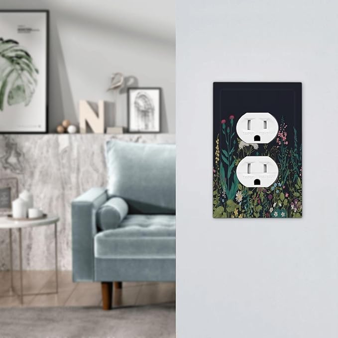 Boho Garden Flowers Weeds Floral Wildflowers Outlet Covers 1 Gang Duplex Light Switch Cover Decorative Switch Plates Electrical Receptacle Faceplate Wall Plate for Bedroom Living Room Decor