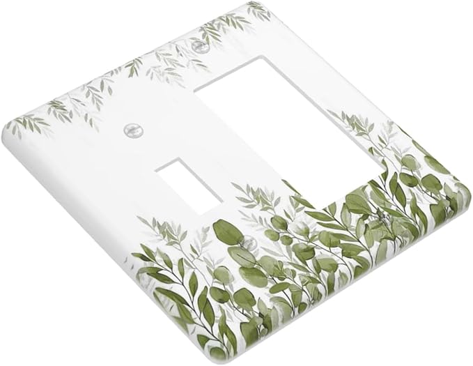 Green Eucalyptus Plant Leaves Vine Outlet Covers 1 Toggle 1 Rocker Combination Decorative Wall Plate Electrical Switch Plates Light Switch Cover Plate for Bed Room Living Room Decor