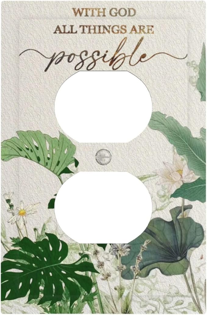 Decorative Outlet Covers Boho Green Monstera Leaf Inspirational Quotes 1 Gang Duplex Light Switch Cover Plate Unique Wall Plates for Electrical Switch Plate Covers for Bedroom Decor