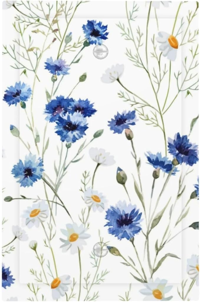 Light Switch Covers Watercolor Daisy Blue Floral Vintage Plant Decorative Switch Plates 1 Gang Blank No Device Outlet Covers Electrical WallPlates for Bedroom Home Decor
