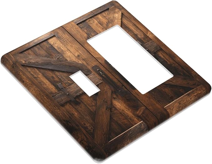 Decorative Outlet Covers Retro Brown Wood Barndoor 2 Gang Light Switch Cover Plate Single Toggle 1 Rocker Wall Plates for Electrical Switch Plate Covers for Farmhouse Home Decor