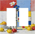 Color Block Floral Still Life Art Red Yellow Blue Abstract Decorative Outlet Covers 2 Gang Double GFCI Rocker Electrical Wall Panels Light Switch Cover Plate for Farmhouse Bedroom Decor