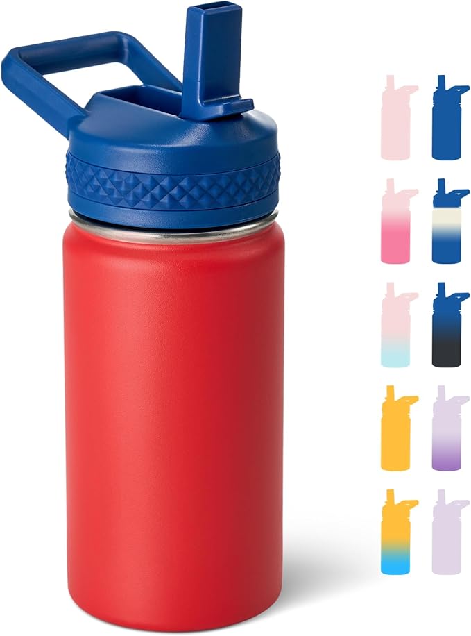 Fijinhom 12 oz Kids Water Bottle, Toddler Water Bottle with Straw, Boys&Girls Bottle for School, 304 Stainless Steel Vacuum Insulated Bottle for Kids, BPA-Free, Leak-Proof, Blue Red