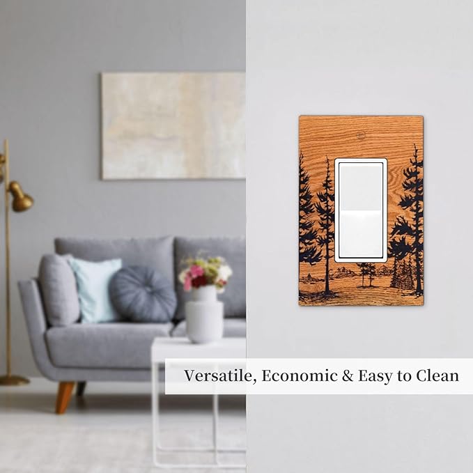 Pine Forest Natural Scenery Silhouette Wood Grain Decorative Outlet Covers 1 Gang Single Rocker Light Switch Cover Plate Wall Plates GFCI Faceplate for Farmhouse Home Decor