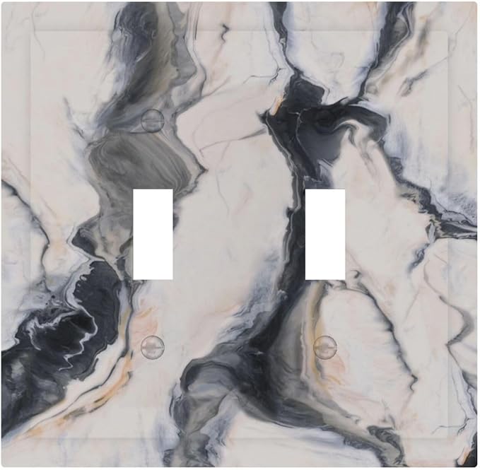 Abstract Marble Textured Modern Luxury Print Decorative Switch Plates 2 Gang Double Toggle Outlet Light Switch Cover Wall Plate Electrical Faceplate for Bathroom Kitchen Decor