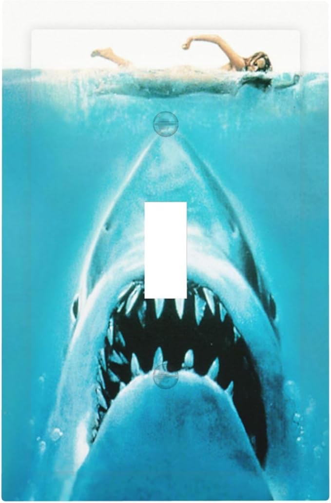 Beach Shark Oceanjaws Movie Vintage Look Decorative Light Switch Cover 1 Gang Single Toggle Device Electrical Faceplate Switchplates Decorator Outlet Wall Plate for Bathroom Kids Room Decor