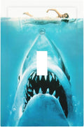 Beach Shark Oceanjaws Movie Vintage Look Decorative Light Switch Cover 1 Gang Single Toggle Device Electrical Faceplate Switchplates Decorator Outlet Wall Plate for Bathroom Kids Room Decor