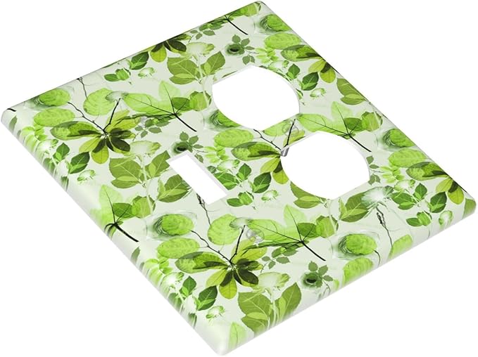 Green Leaves Spring Plant Floral Wallplates 1 Toggle 1 Duplex Switch Plate Electrical GFCI Faceplate Decorative Light Switch Covers for Bed Room Living Room Decor