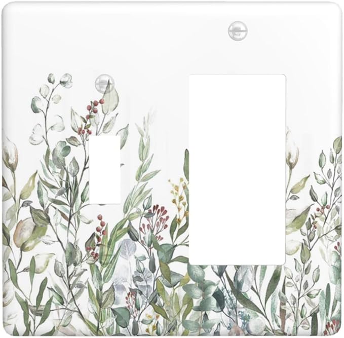 Wildflower Garden Rustic Green Leaf Floral Outlet Covers 1 Toggle 1 Rocker Combination Decorative Wall Plate Electrical Switch Plates Light Switch Cover Plate for Bed Room Living Room Decor