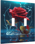 Red Rose Blue Water Drips Double Toggle Light Switch Cover Decorative 2 Gang Wall Plate Electrical Faceplate Switchplate for Kidroom Bathroom Bedroom Living Room Decor