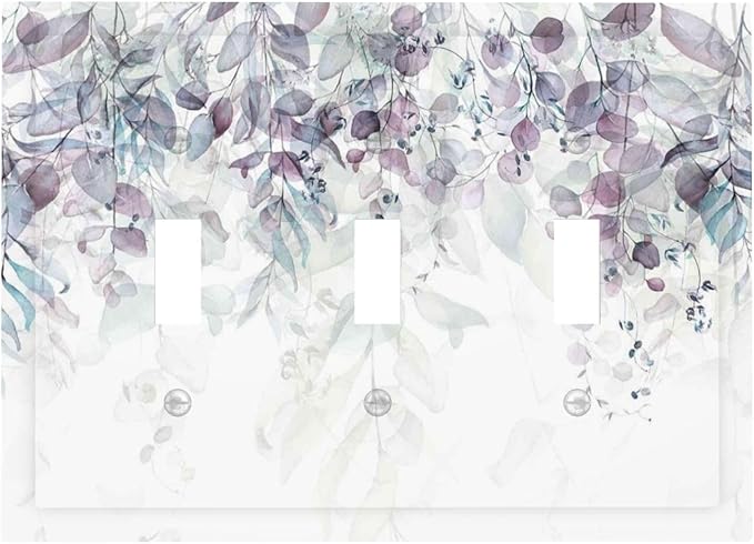 Hazy Leaves Ivy Nature Plants Eucalyptus Leave Decorative Switch Plates 3 Gang Wall Plate Triple Toggle Light Switch Cover Faceplate Electrical Wall Panels for Bedroom Home Decor