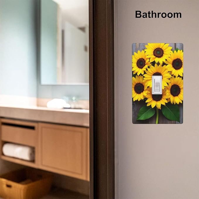 Sunflower 1-Gang Toggle Light Switch Plate, Yellow Floral Faux Rustic Wood Printed Decorative Wall Plate for Farmhouse, Bedroom, Kitchen & Sunroom