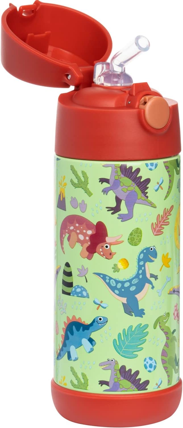 Snug Insulated Kids Water Bottle with Straw & Spout – Double-Wall Stainless Steel, Leakproof, Easy-Flip Lid – For School, Travel, Toddlers & Big Kids - Dinosaurs, 12oz