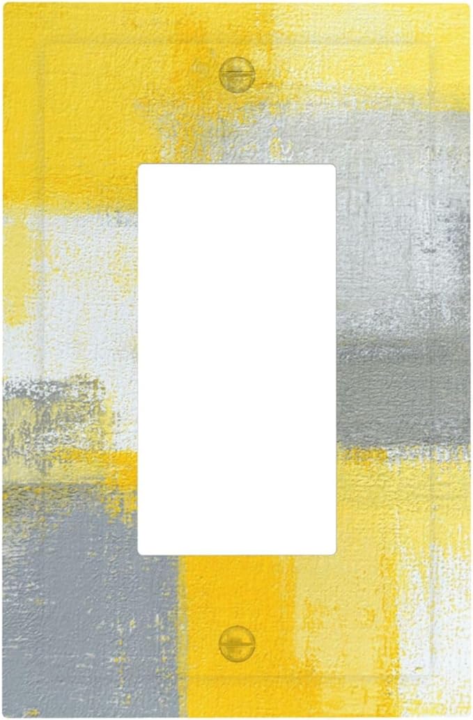 Outlet Covers Retro Modern Gray Yellow Ombre Abstract Art 1 Gang Duplex Light Switch Cover Plate Decorative Wall Plates Electrical Switchplate Receptacle for Bathroom Bedroom Decor（2 Pack）