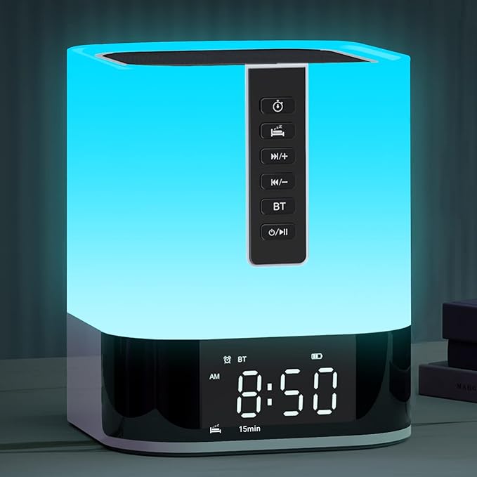 White Noise Sound Machine Alarm Clock with Bluetooth Speaker, 48 Night Light, 16 Soothing Sounds for Baby Adults Sleeping & Kids Bedroom, Bedside Lamp with Clock, Gift Ideas for Teenage Boys Girls