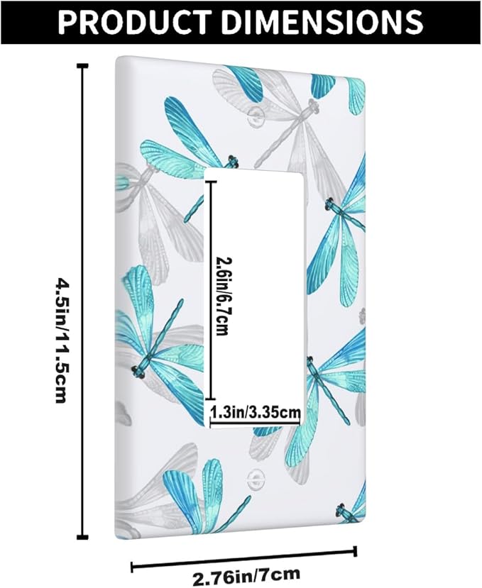 Blue Dragonfly Single Rocker Wall Plate Spring Summer Flying Dragonfly Decorator Rocker Switch Plate Decorative 1 Gang Lightswitch Cover Home & Office