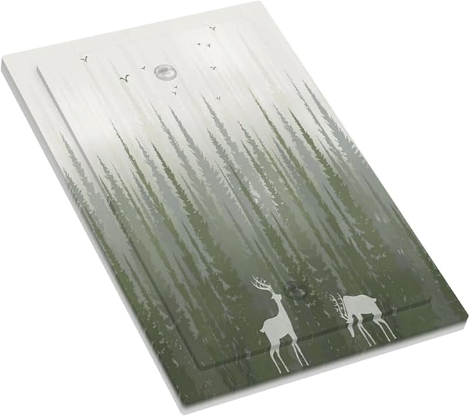 Green Pine Tree Deer Country forest Bird Nature Mist Light Switch Cover Plate 1 Gang Electrical Wall Plates Faceplate Decorative Switch Plate No Device Blank for Bedroom Home Decor