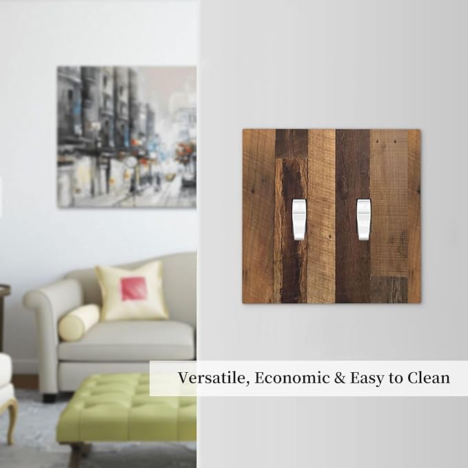Decorative Switch Plates Natural Wood Brown Wooden Planks 2 Gang Double Toggle Outlet Light Switch Cover Wall Plate Electrical Faceplate For Farmhouse Cabin Decor