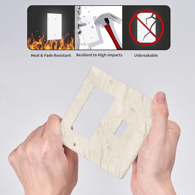 White Taupe Marble Abstract Luxury Outlet Covers 1 Toggle 1 Rocker Combination Decorative Wall Plate Electrical Switch Plates Light Switch Cover Plate for Bathroom Kitchen Home Decor