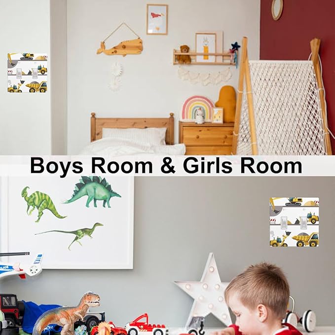 Construction Truck 2-Gang Double Toggle Switch Plate, Excavator Truck Wall Plate for Boys Room, Kids Room & Playroom