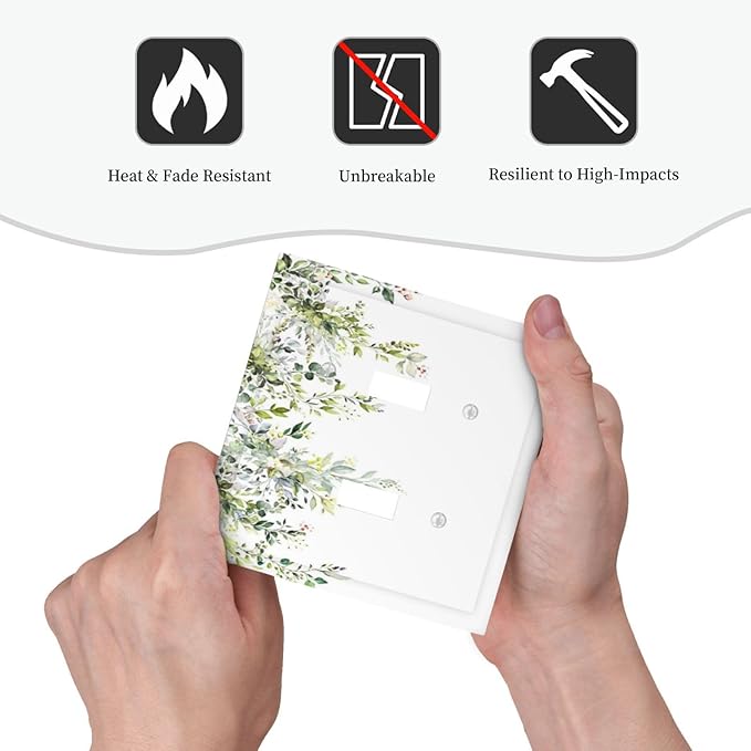 Decorative Switch Plates Green Eucalyptus Leaves Floral Wildflower 2 Gang Double Toggle Outlet Light Switch Cover Wall Plate Electrical Faceplate For Bed Room Living Room Decor