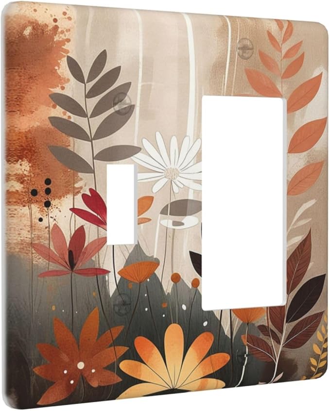 Boho Minimalist Vintage Wildflowers Plant Floral Art Watercolor Outlet Covers 1 Toggle 1 Rocker Combination Electrical Switch Plates Light Switch Cover Plate Decorative Wall Plate for Bedroom