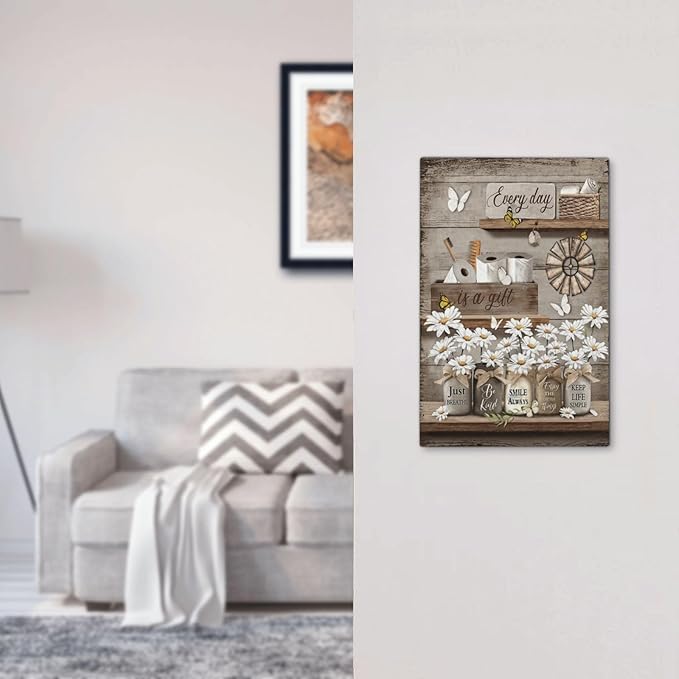 Rustic Daisy Flower Butterfly Inspirational Cottage Light Switch Cover Plate 1 Gang No Device Blank Electrical Wall Plates Faceplate Decorative Switch Plate Covers for Farmhouse Bedroom Decor