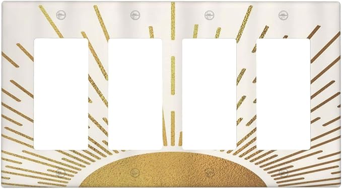 Decorative Outlet Covers Midcentury Golden Sun Minimalism Sunrise 4 Gang Wall Plate Quad Rocker Decora Light Switch Cover Plate Jumbo Electrical GFCI Switch Plate Cover for Home Decor