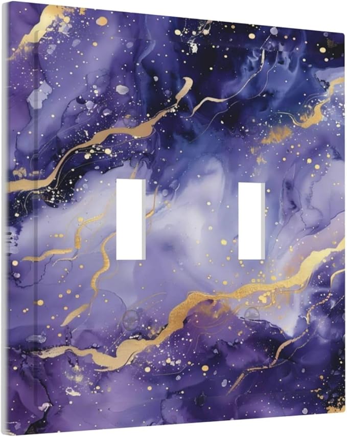 Decorative Light Switch Plate Covers Modernity Abstract Purple Golden Marble 2 Gang Wall Plate Double Toggle Switch Cover Plate Electric Dual Device Electrical Faceplate