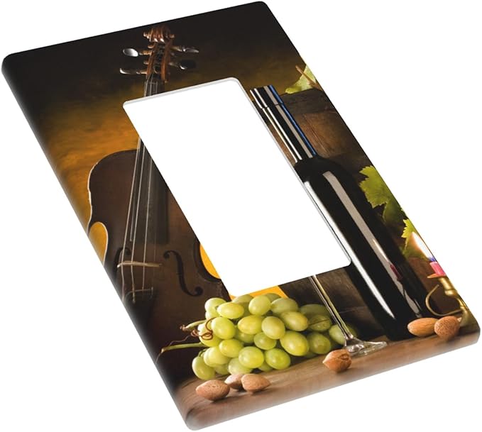Grape Wine Violin 1-Gang Rocker Wall Plate, Autumn Still Life Switch Plate for Kitchen, Dining Room, Wine Corner & Home